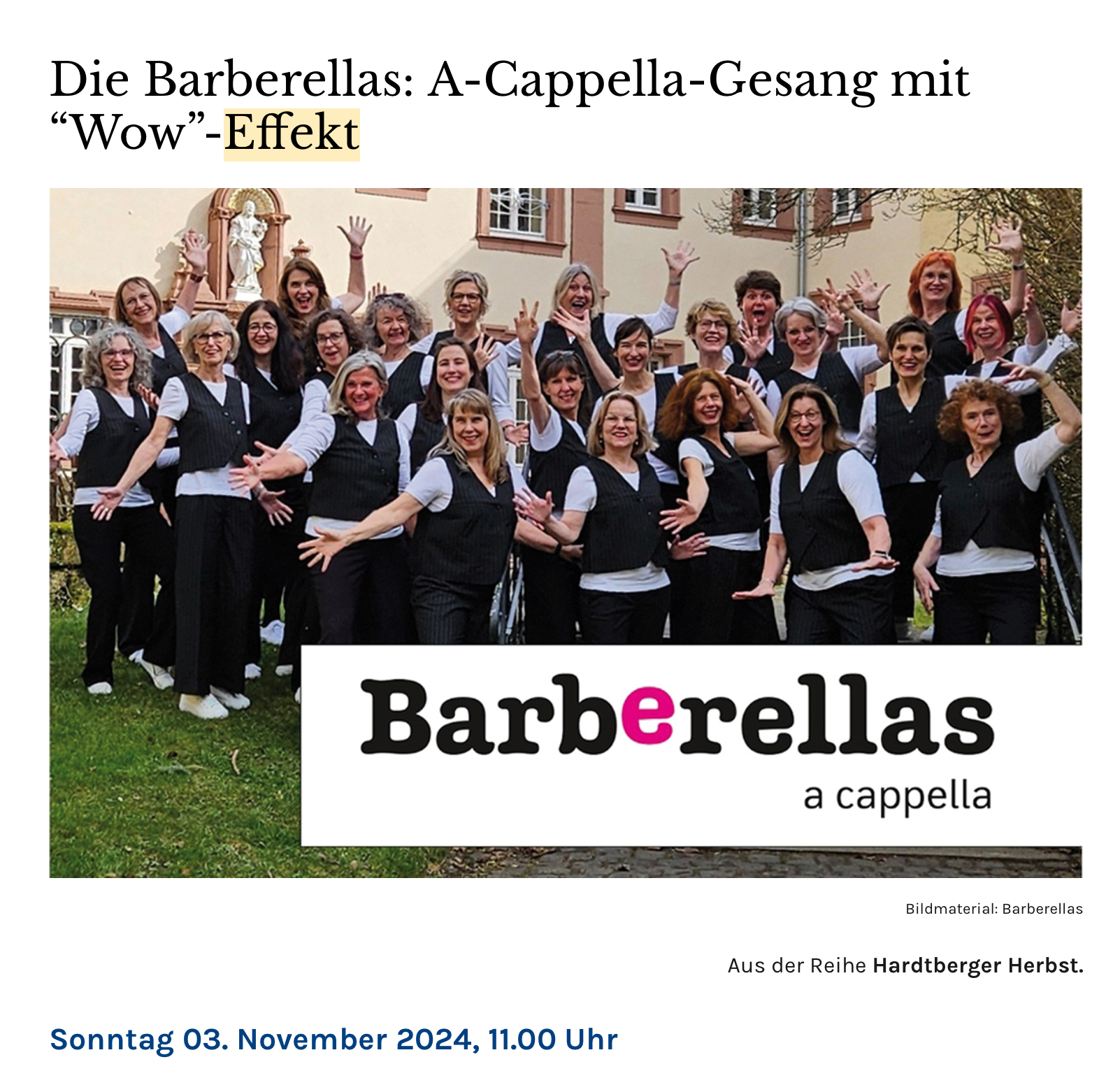 Mehr über den Artikel erfahren A-Cappella mit “Wow“ –  Effekt! Auftritt am 3.11.  Bonn- Hardtberg